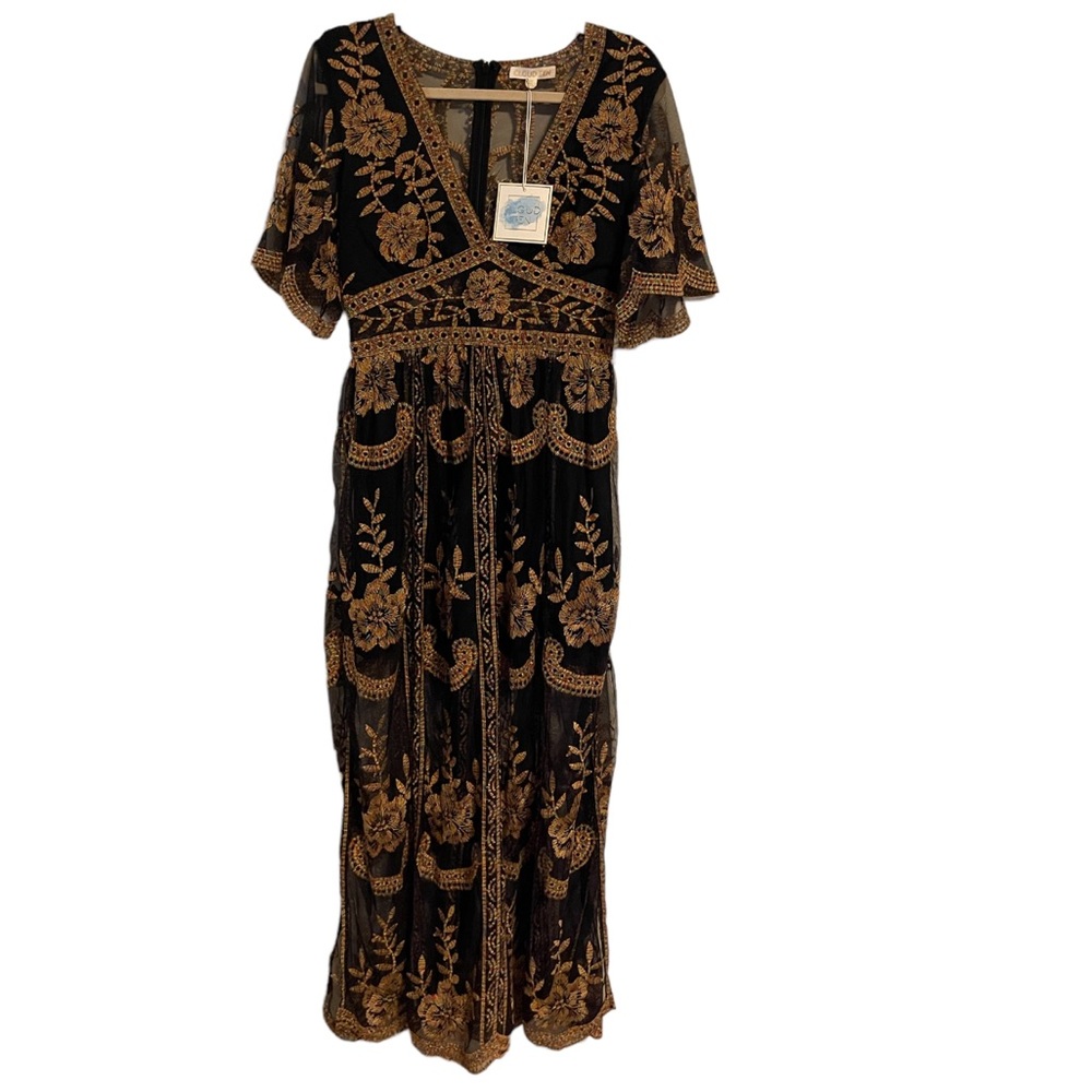 Cloud Ten Boho Multi-color Embroidered Lace Maxi Dress NWT